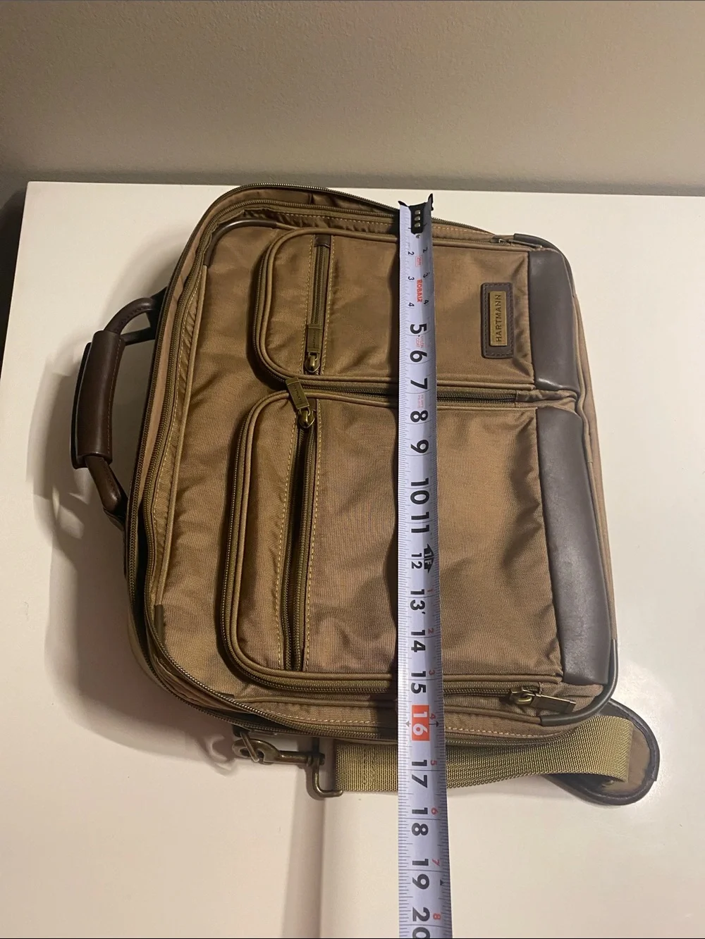 Hartmann Nylon Computer Case Double Compartment Laptop Bag Khaki Brown Leather